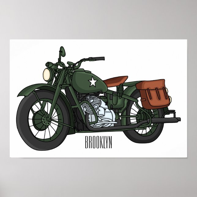 Affiche Illustration d'une moto de croiseur militaire (Devant)