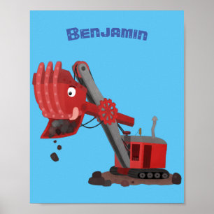 Affiche Illustration d'une pelle à vapeur rouge mou