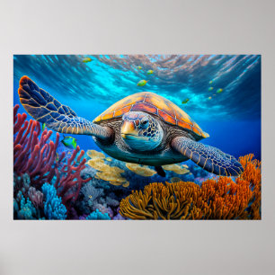 Affiche Illustration d'une tortue de mer adorable