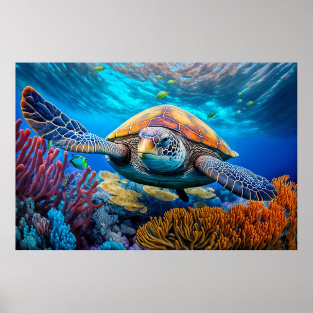 Affiche Illustration d'une tortue de mer adorable (Devant)