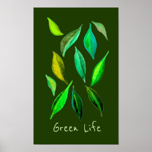 Affiche Illustration éco-feuille du slogan de la vie verte