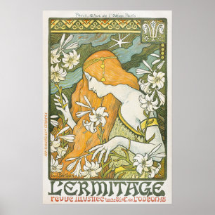 Affiche Illustration élégante Art nouveau Femme Lys blanc