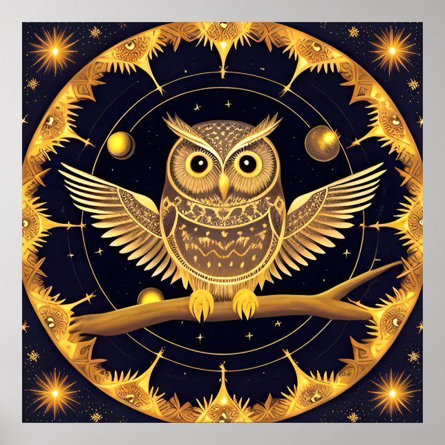 Affiche Illustration élégante de hibou nocturne (Devant)
