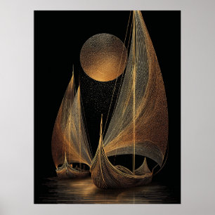 Affiche Illustration élégante de la ligne d'or des Longshi