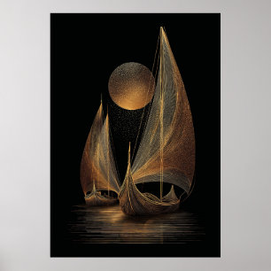 Affiche Illustration élégante de la ligne d'or des Longshi