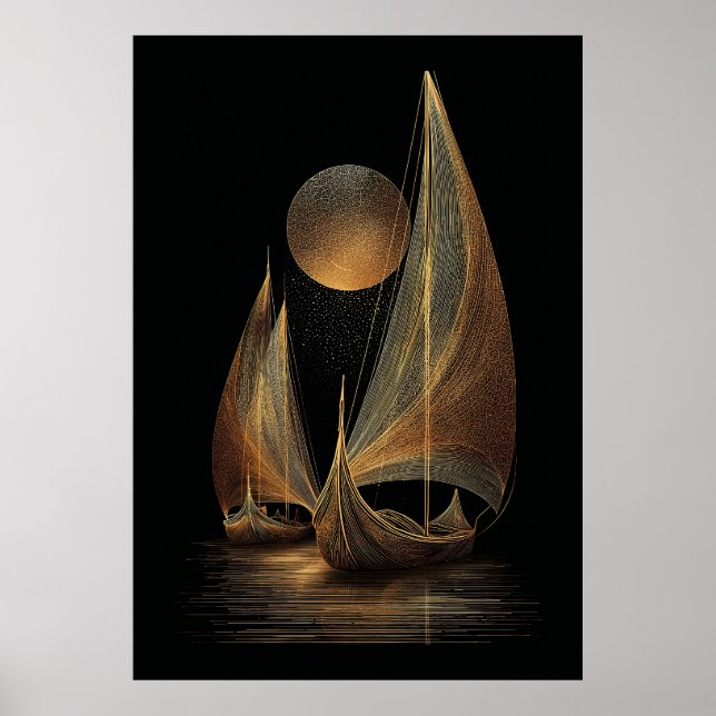 Affiche Illustration élégante de la ligne d'or des Longshi (Devant)