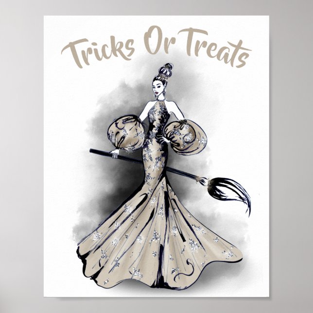 Affiche Illustration élégante de la mode Halloween Witch (Devant)