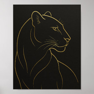 Affiche Illustration élégante de lionne au trait d'or