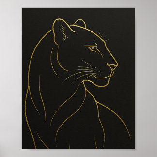 Affiche Illustration élégante de lionne au trait d'or
