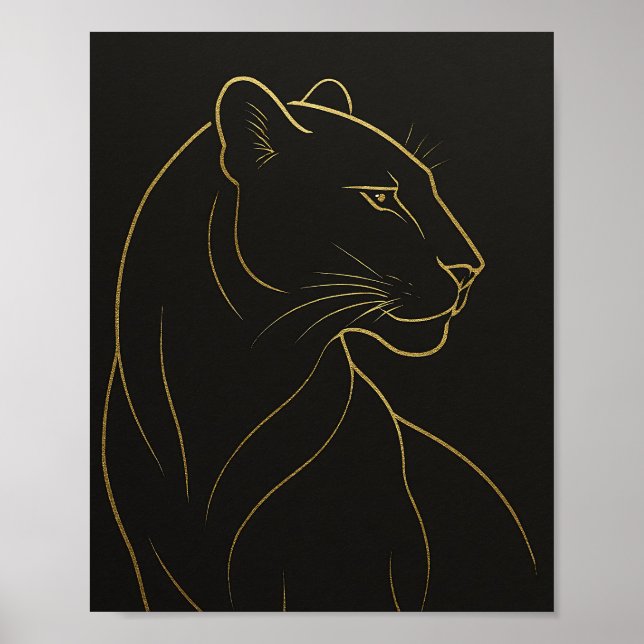 Affiche Illustration élégante de lionne au trait d'or (Devant)