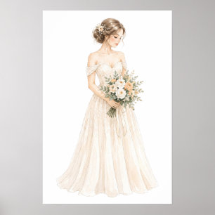 Affiche Illustration élégante de mariée à l'aquarelle
