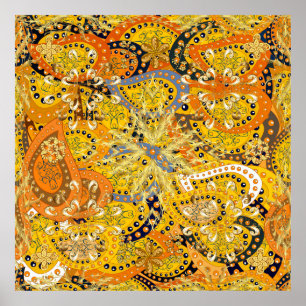 Affiche Illustration en jaune, orange et marron. I