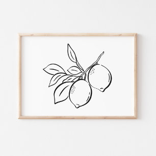 Affiche Illustration fantaisiste de branche de citron à l'