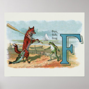Affiche Illustration fantaisiste de renard et de grenouill