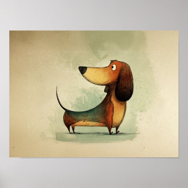 Affiche Illustration fantaisiste de teckel mignon (Devant)