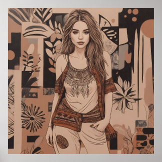 Affiche Illustration féminine bohémienne