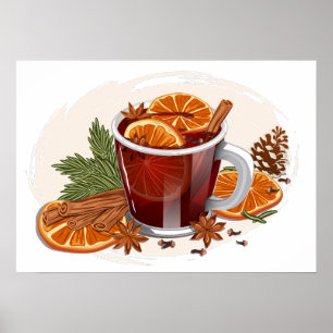 Affiche Illustration festive de boisson de Noël Vin Chaud