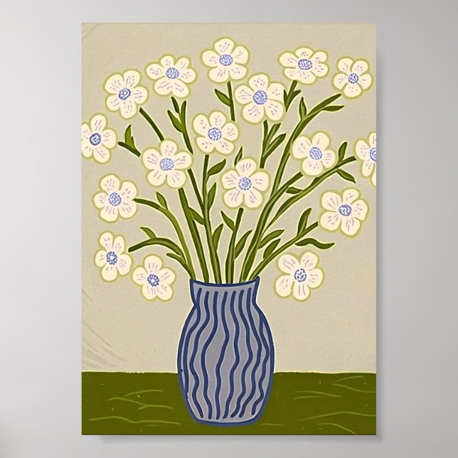 Affiche Illustration Florale Blanche d'Art Populaire Fanta (Devant)