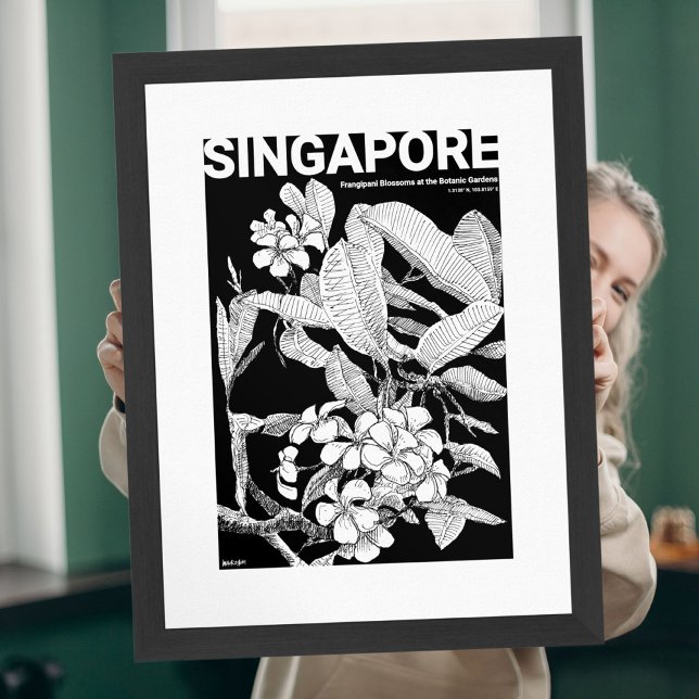 Affiche Illustration florale de blush de fleur sauvage boh (Boho Wall Art Asian Floral Blossoms Travel Sketch)