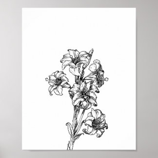 Affiche Illustration Florale Fleur Minimaliste Art Floral
