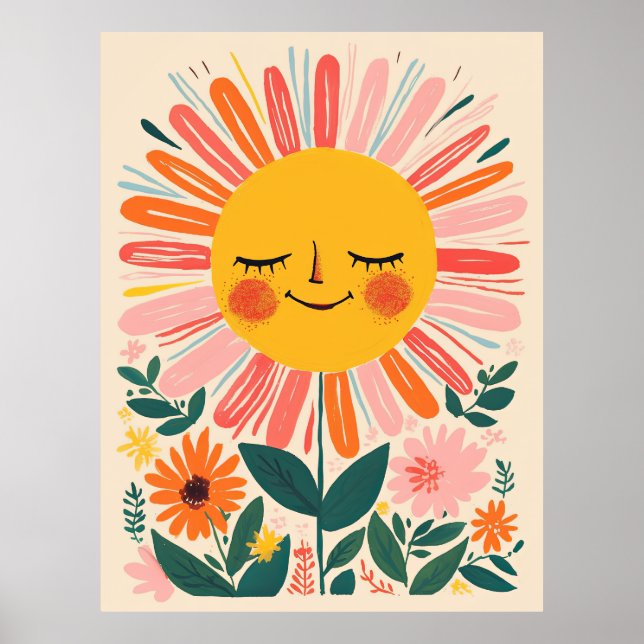 Affiche Illustration florale mignonne de tournesols boho (Devant)