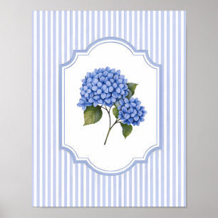 Affiche Illustration florale vintage d'hortensia bleu sur