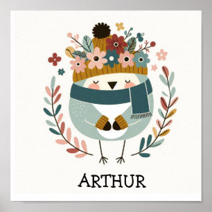 Affiche illustration folk art motif “oiseau“