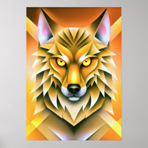 Affiche Illustration géométrique du loup aux couleurs vive