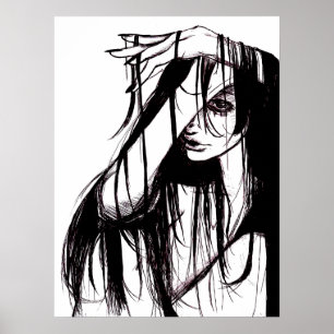 Affiche Illustration gothique originale femme encre sombre
