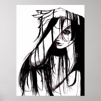 Affiche Illustration gothique originale femme encre sombre