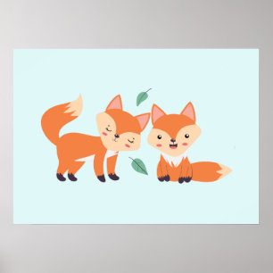 Affiche Illustration graphique des renards orange mignons