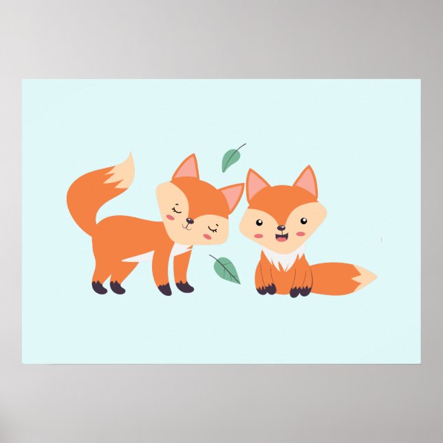 Affiche Illustration graphique des renards orange mignons (Devant)