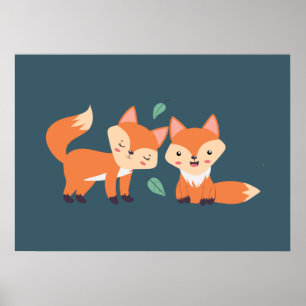 Affiche Illustration graphique des renards orange mignons