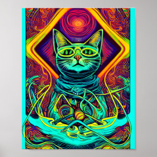 Affiche Illustration hypnotique d'un chat coloré