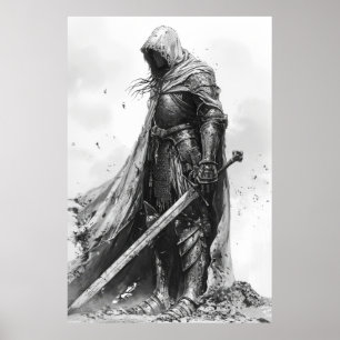 Affiche Illustration Imaginaire Chevalier dans le style de