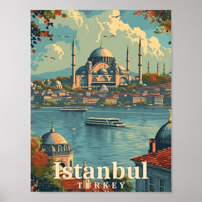 Affiche Illustration Istanbul Turquie Art Vintage Voyage (Devant)