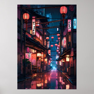 Affiche Illustration japonaise de la rue Neon