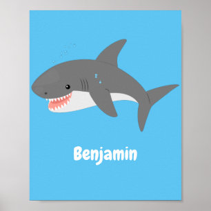Affiche Illustration joyeuse du grand requin blanc