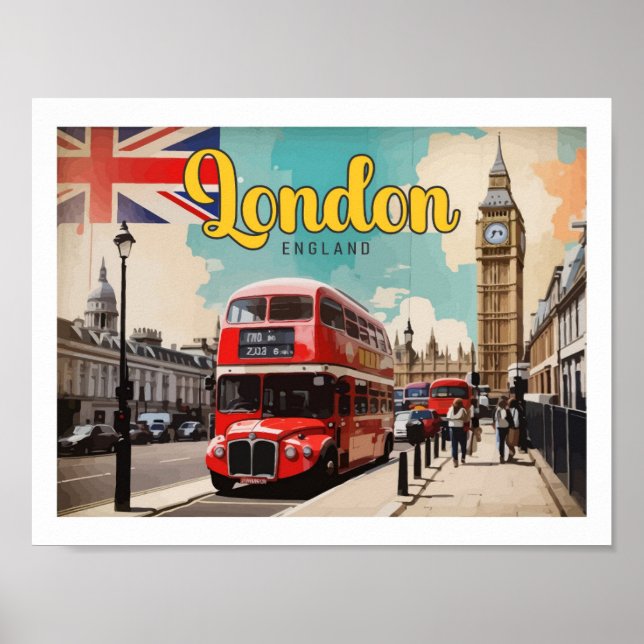 Affiche Illustration Londres Angleterre Pop Art Travel (Devant)