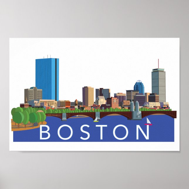 Affiche Illustration ludique et unique Boston Skyline (Devant)