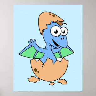 Affiche Illustration Mignonne D'Une Éclosion De Ptérodacty