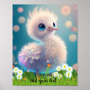 Affiche Illustration Mignonne et Fantaisiste de Cigogne Bé