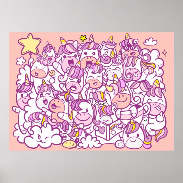 Affiche Illustration, mignonne licorne et collection de po (Devant)