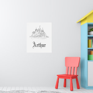 Affiche Illustration minimaliste vintage d'un château médi