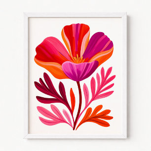 Affiche Illustration moderne de pavot de Californie orange