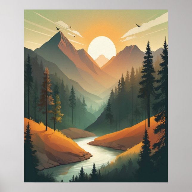 Affiche Illustration Mountain Sunrise : Paysage détaillé (Devant)