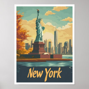 Affiche Illustration New York USA Art Vintage voyage
