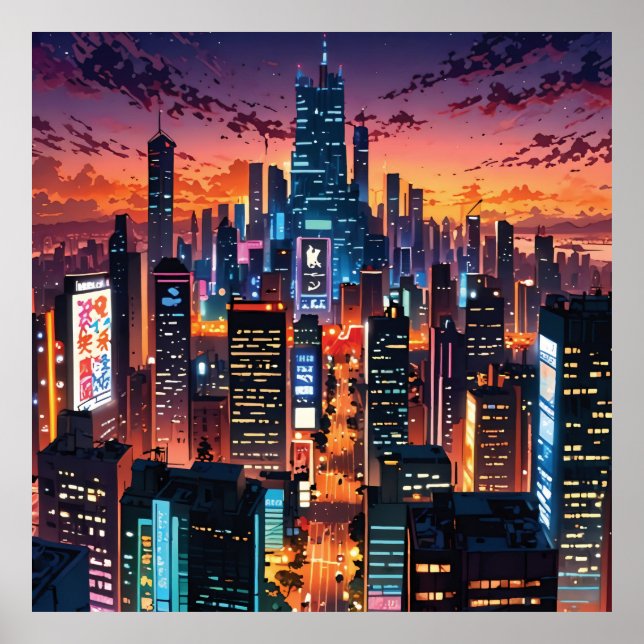 Affiche Illustration of a big city at night (Devant)