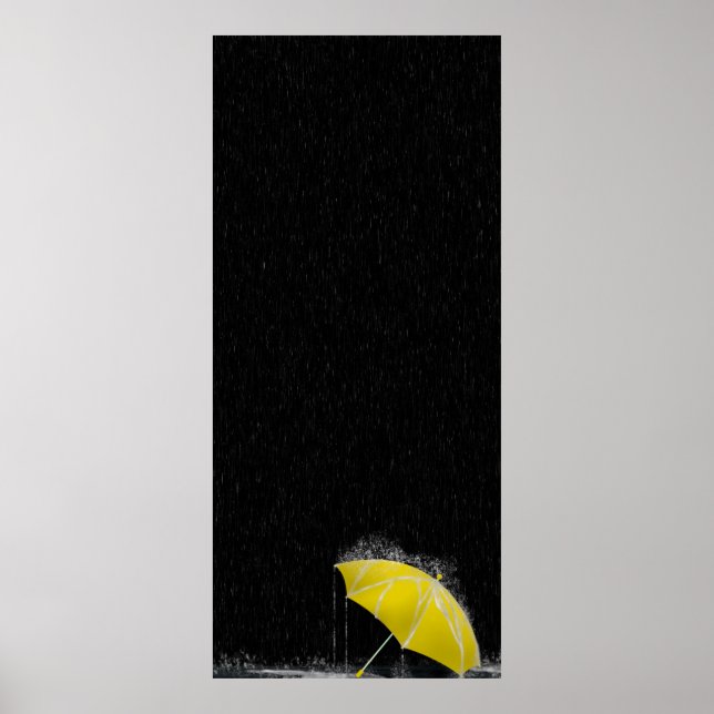 Affiche Illustration Perdu Parapluie Jaune en pluie (Devant)