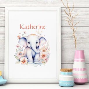 Affiche Illustration Personnalisée Mignonne d'un Éléphant